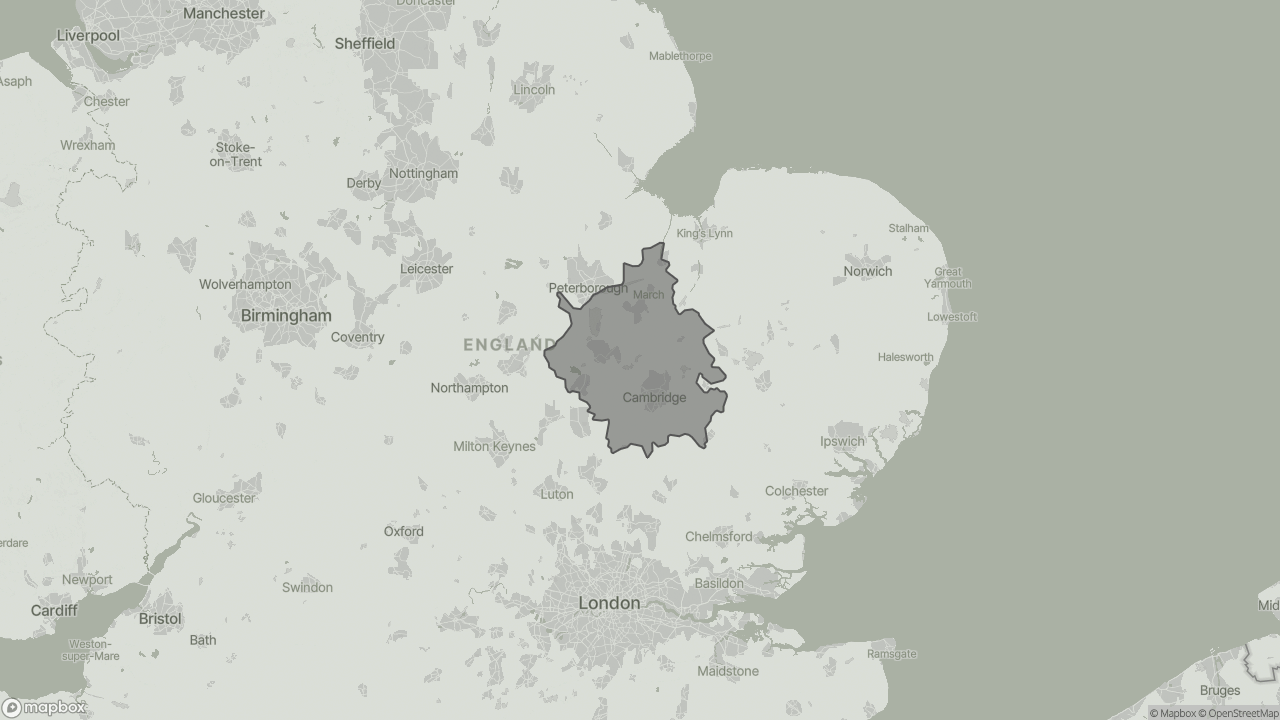 Map of Funding Live-in Care in Cambridgeshire showing towns we provide care in