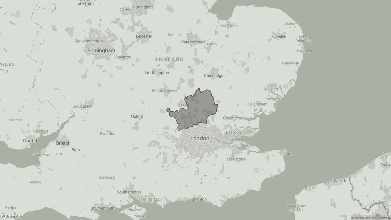 Map of Funding Live-in Care in Hertfordshire showing towns we provide care in