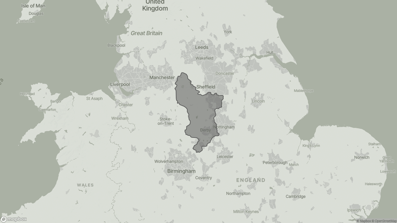 Map of Cost of Live-in Care in Derbyshire showing towns we provide care in