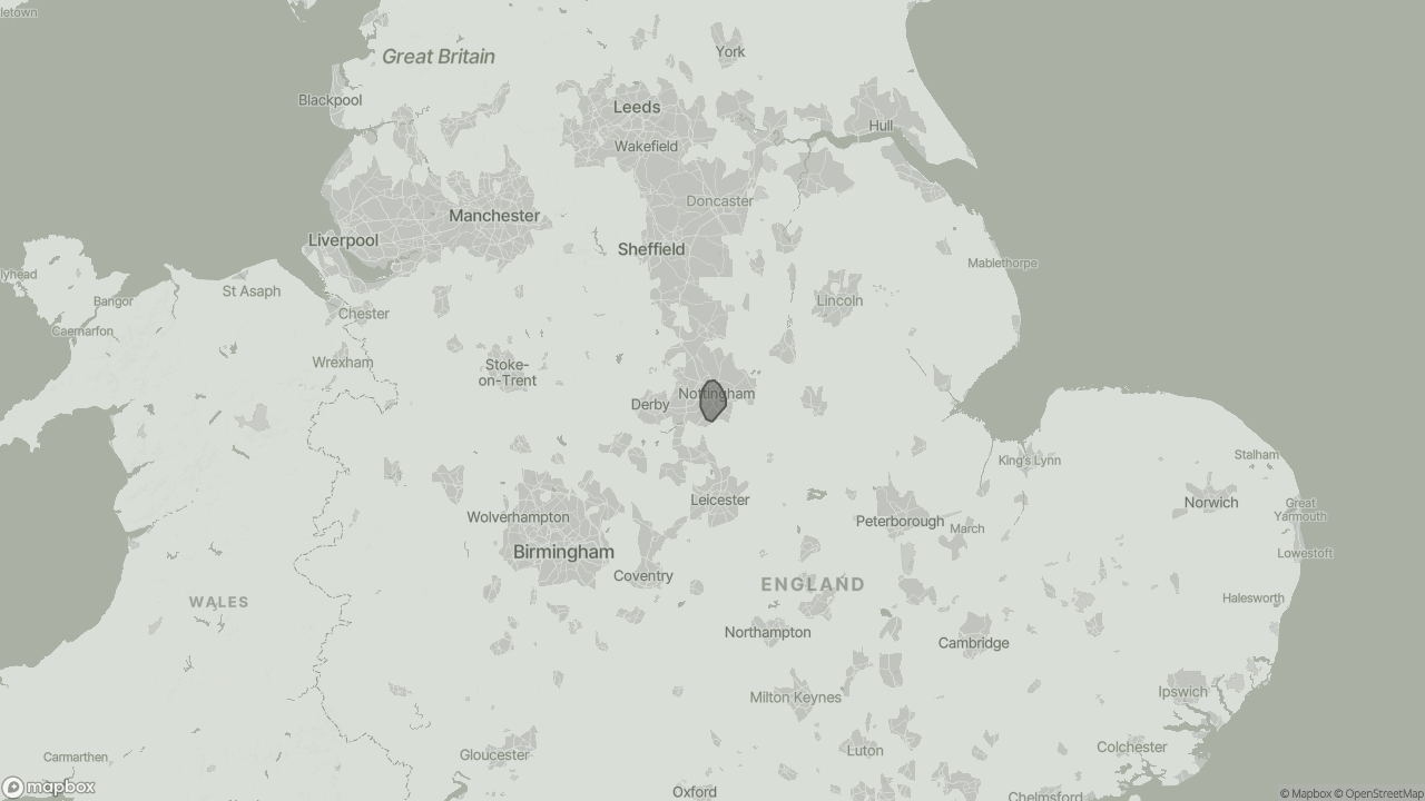 Map of Unlocking the Advantages of Private Care in Nottingham showing towns we provide care in