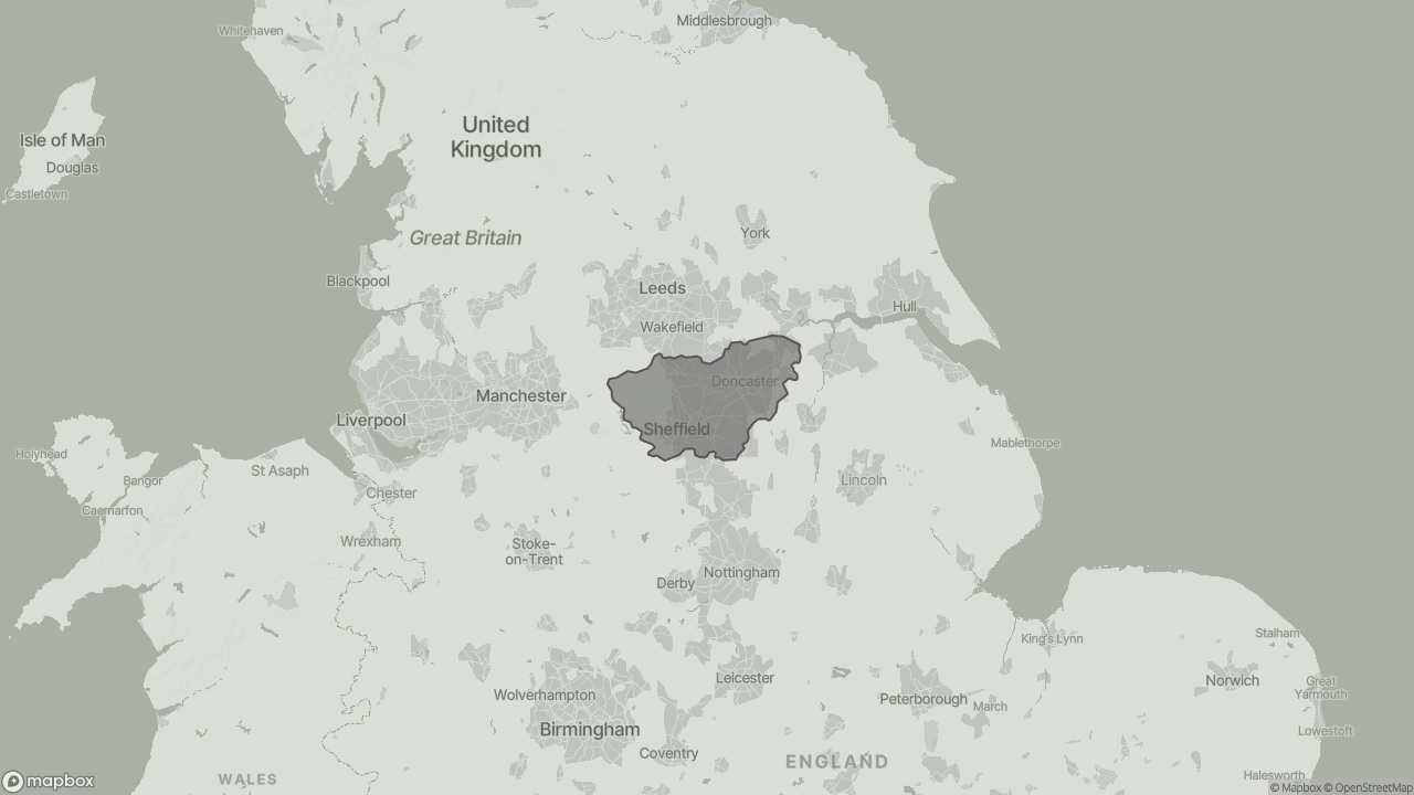 Map of Cost of Live-in Care in South Yorkshire showing towns we provide care in