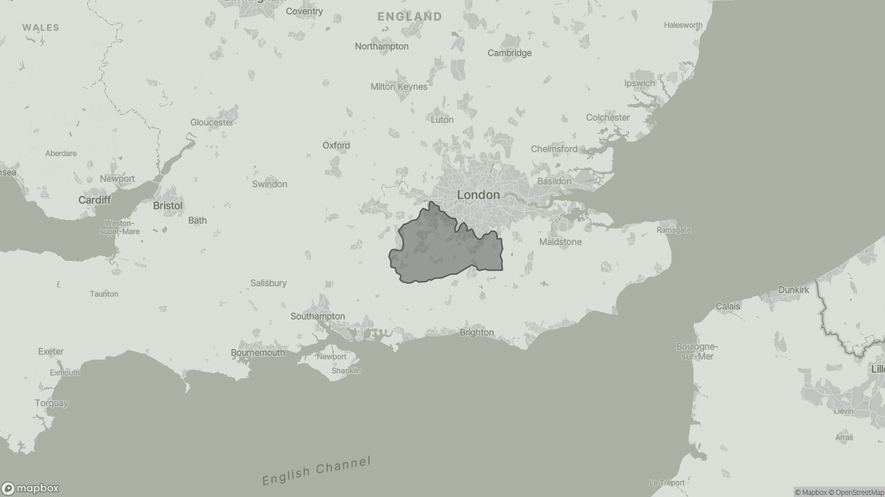 Map of Cost of Live-in Care in Surrey showing towns we provide care in