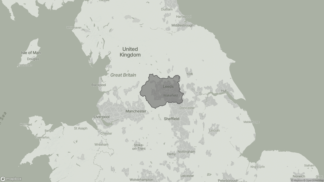 Map of Cost of Live-in Care in West Yorkshire showing towns we provide care in