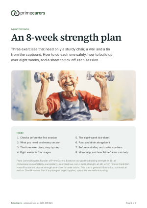 The cover of the PrimeCarers 8-week strength plan