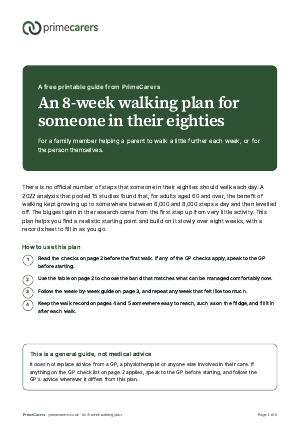 The cover of the PrimeCarers 8-week walking plan