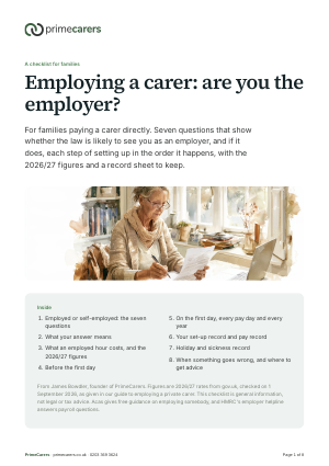 The cover of the PrimeCarers employer checklist for families