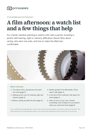 The cover of the PrimeCarers film afternoon pack