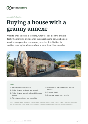 The cover of the PrimeCarers granny annexe buyer's checklist