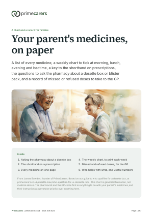 The cover of the PrimeCarers medicines chart for families