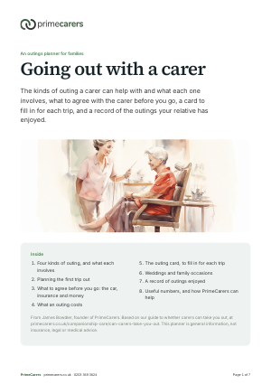 The cover of the PrimeCarers outings planner