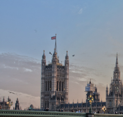 The Houses of Parliament and Westminster Bridge at dusk
